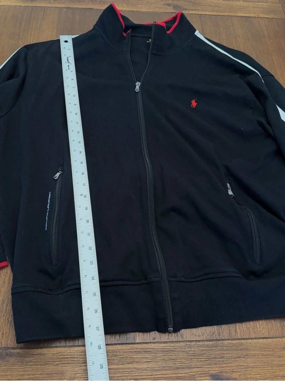 Polo Ralph Lauren Big & Tall Black White Striped Interlock Track Jacket Hoodie